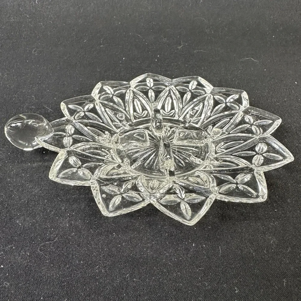 Federal Glass Petal Vintage Clear Candle‎ Holder Single Taper Handled